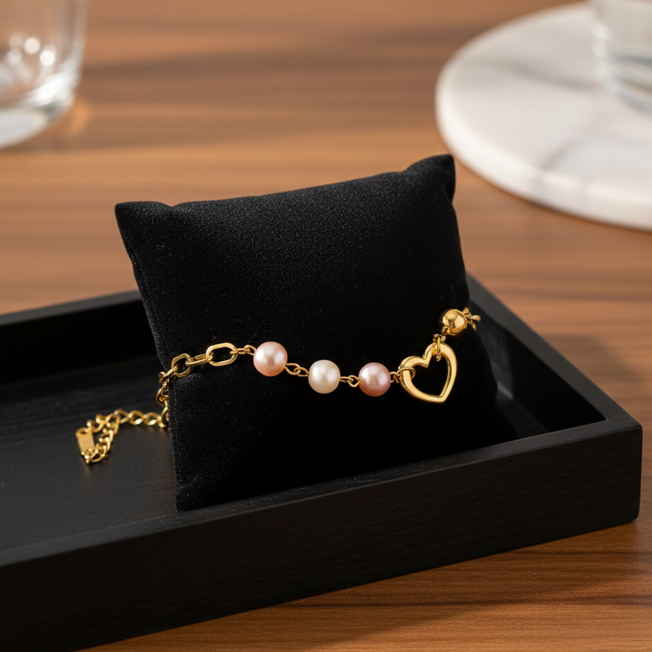 Elegant Heart-Shaped Bracelet – Stainless Steel with PVD Plating