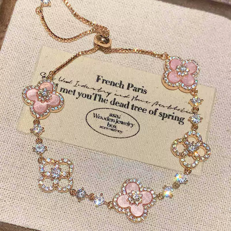 Sweet Sakura Leaves Bracelet – Alloy & Micro Zircon