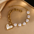 Elegant Heart-Shaped Irregular Pearl Bracelet – 18K Gold Stainless Steel