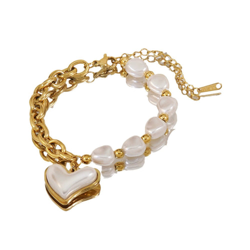Elegant Heart-Shaped Irregular Pearl Bracelet – 18K Gold Stainless Steel