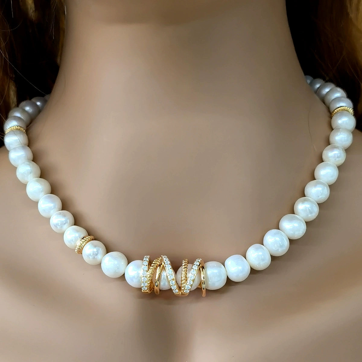 Sterling Silver Natural Freshwater Pearl Geometric Clavicle Necklace