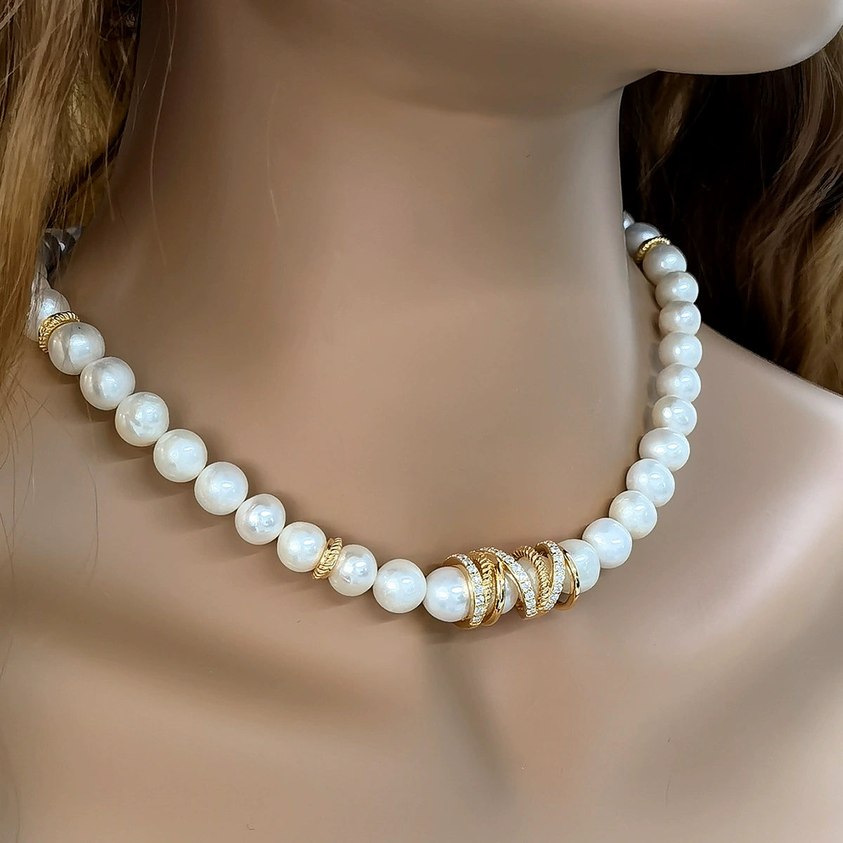 Sterling Silver Natural Freshwater Pearl Geometric Clavicle Necklace