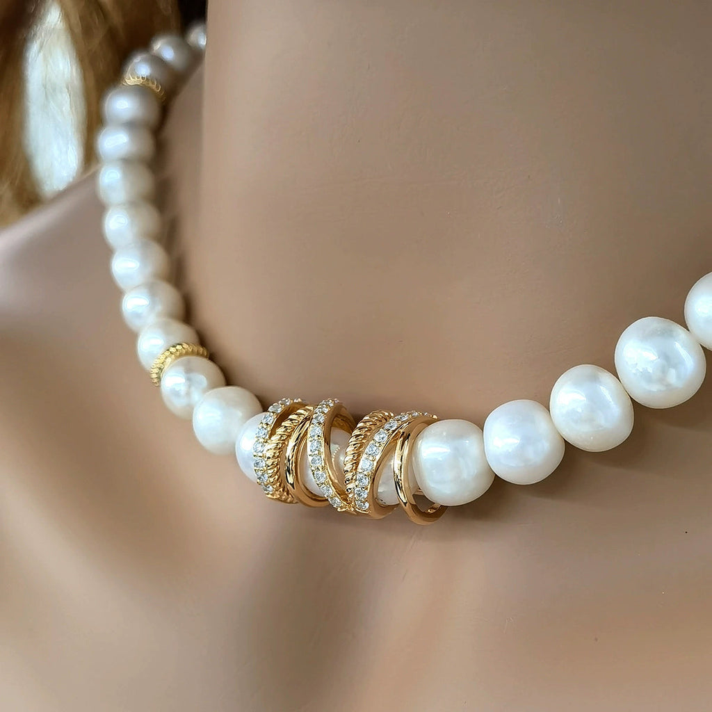 Sterling Silver Natural Freshwater Pearl Geometric Clavicle Necklace