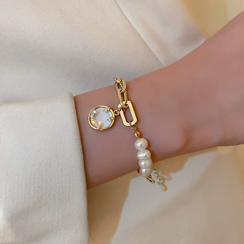 Women's Copper Geometric Freshwater Pearl Bracelet