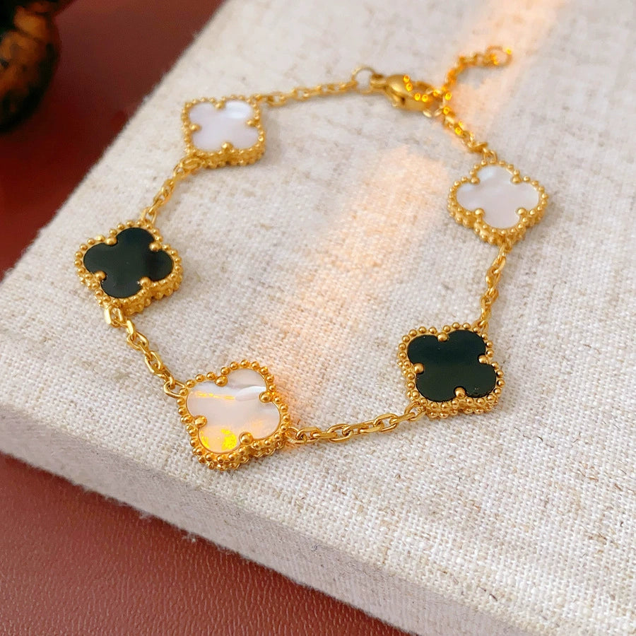 Titanium Steel Four-Leaf Clover Rhombus Bracelet – Electroplated Women’s Luxury Jewelry