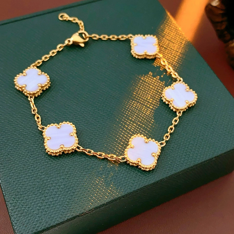 Titanium Steel Four-Leaf Clover Rhombus Bracelet – Electroplated Women’s Luxury Jewelry