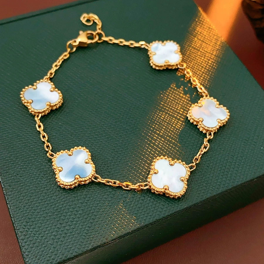 Titanium Steel Four-Leaf Clover Rhombus Bracelet – Electroplated Women’s Luxury Jewelry