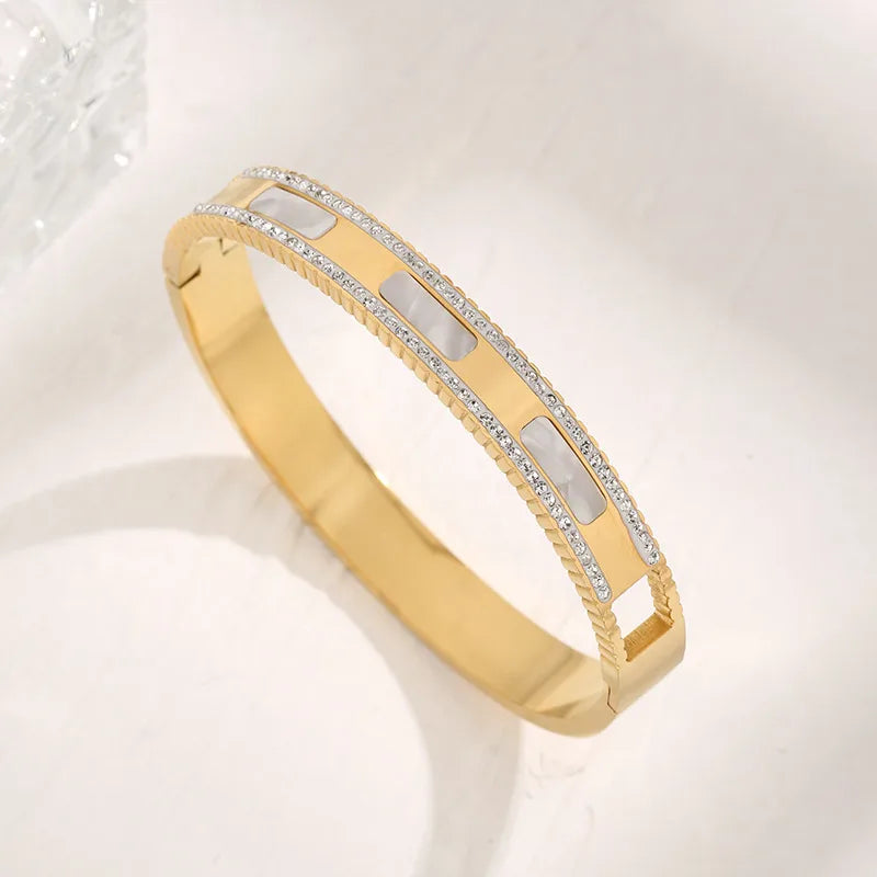 Glamorous Geometric Bangle – 18K Gold Plated Stainless Steel with Rhinestones