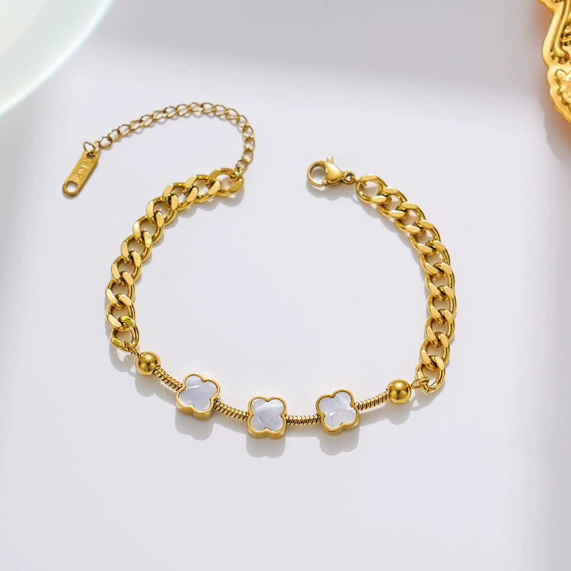 Titanium Steel Flower Clover Bracelet – Electroplated Finish