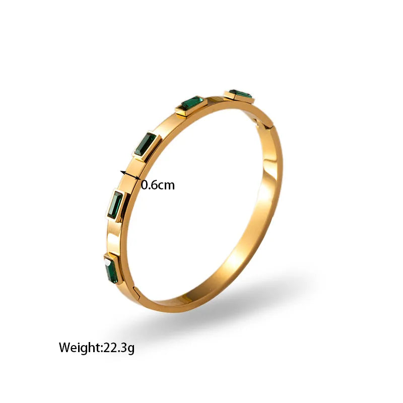 Classic Round Zircon Bangle – 18K Gold Plated 304 Stainless Steel