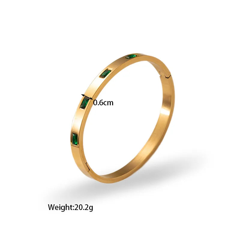 Classic Round Zircon Bangle – 18K Gold Plated 304 Stainless Steel