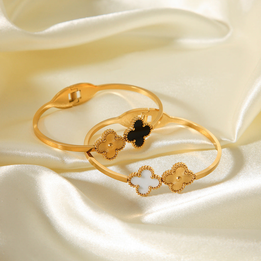 Four-Leaf Clover Stainless Steel Electroplated Bangles