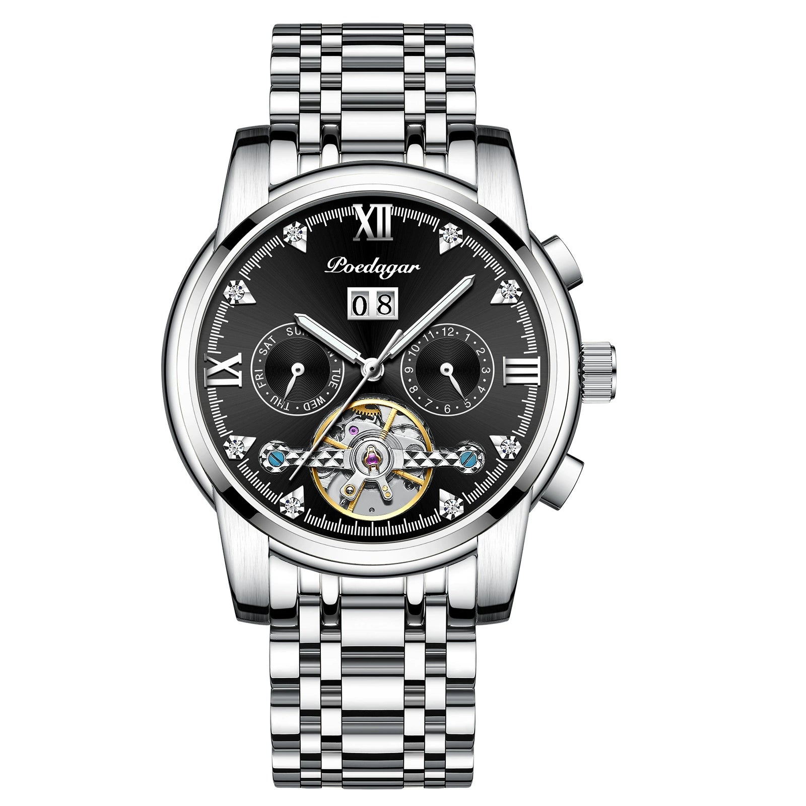 Men’s Automatic Mechanical Watch – Stainless Steel Band with Sapphire Crystal | Business Style