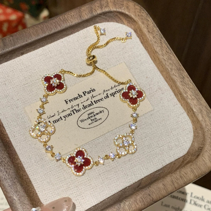 Sweet Sakura Leaves Bracelet – Alloy & Micro Zircon