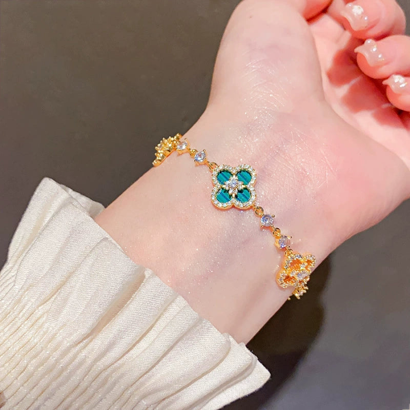 Sweet Sakura Leaves Bracelet – Alloy & Micro Zircon